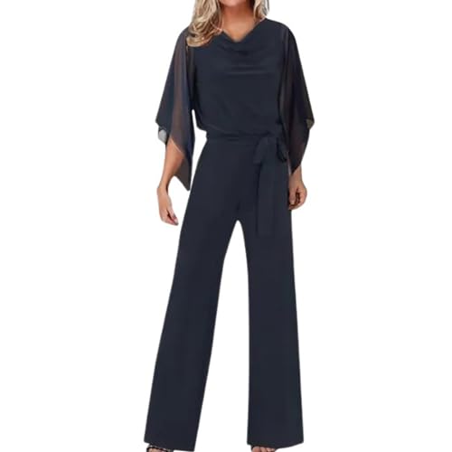KieTeiiK Damen Overall Mit Gürtel Einfarbig Elegant Ausgestellt 3/4-Ärmel Wasserfallausschnitt Weites Bein Hose Strampler Party Overall KieTeiiK Damen Overall Mit Gürtel Einfarbig Elegant Ausgestellt 3/4-Ärmel Wasserfallausschnitt Weites Bein Hose Strampler Party Overall von KieTeiiK