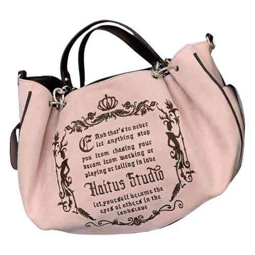 KieTeiiK Frauen Ästhetische Leinwand Kürbisform Crossbody Tasche Vintage Buchstabe Stickerei Kette Verstellbarer Schulterhandtasche Weiche Leinwand Crossbody Tasche von KieTeiiK