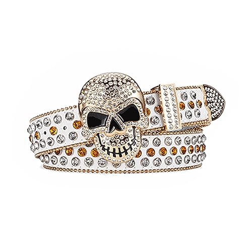 KieTeiiK Gürtel, atemberaubender Totenkopf-Taille, Bauchkette, Gürtel für Damen und Mädchen, Totenkopf-Gürtel, für Abschlussball, Bankett, Club, Party, glitzernde Diamant-Nieten, weiß, 49.21inch von KieTeiiK