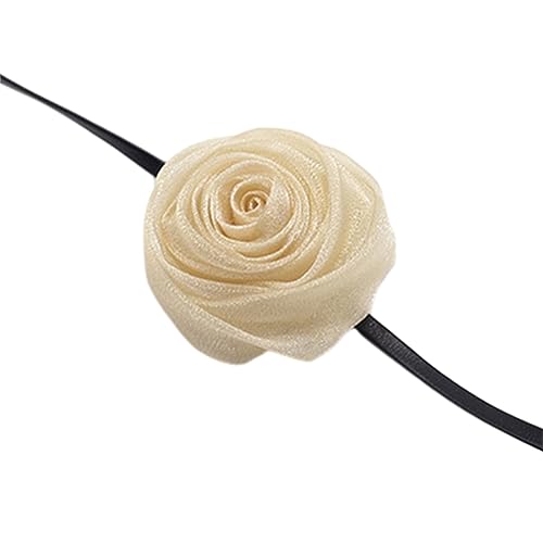 KieTeiiK Halskette, 7 Farben Rose Blume Choker für Frauen Mädchen Gothic Mesh Garn Choker mit Leder Seil Vintage Hals Kette Halsband Halskette, 1.77in, Mesh von KieTeiiK