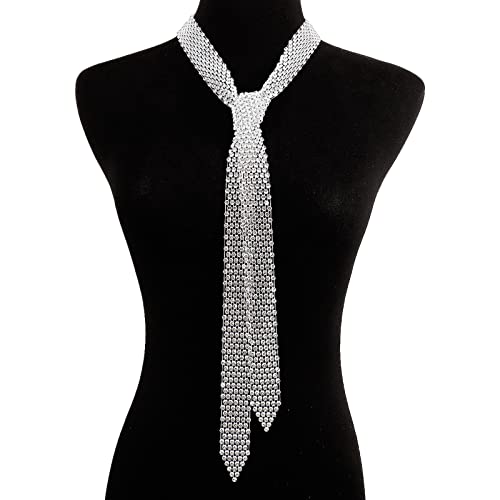 KieTeiiK Halskette, Bling Lange Schal Halstücher Strass Krawatte Choker Halskette für Frauen Luxus Kristall Krawatte Halsband Halskette Schmuck, 150 cm, Strass + Harz von KieTeiiK