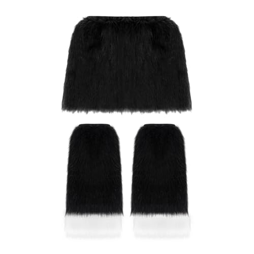 Kunstpelz Beinwärmer Stiefelmanschettenabdeckung Und Figurbetonter Minirock Für Halloween Party Cosplay Kostüme Geschenke 2 Teile/Set Party Cosplay Kostüme von KieTeiiK