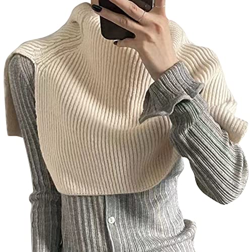 KieTeiiK Schal, Winter Gestrickt Gefälschte Kragen Schal Schulter Wrap Frauen Rollkragen Gestrickt Falsche Kragen Warm Winddicht Abnehmbarer Schal, beige, One size von KieTeiiK