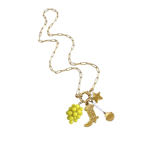 KieTeiiK Statement Trendy Imitation Perlen Halskette Mit Trauben Und Blaubeerschalen Heizungs Edelstahl Textur Für Frauen Jeden Tag von KieTeiiK