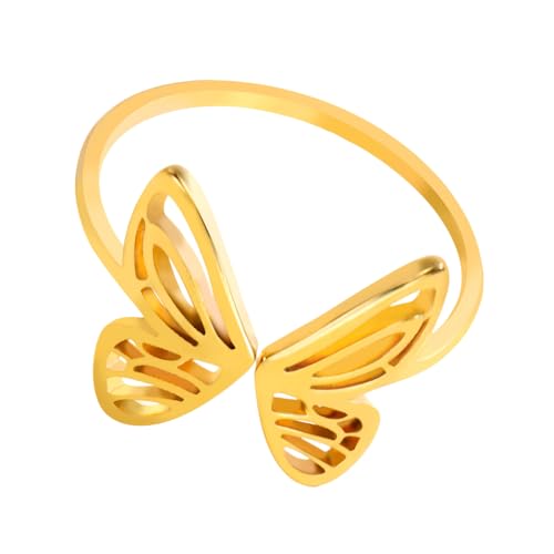KieTeiiK Stilvolle Offene Fingerringe Schmuck Zarte Edelstahl Schmetterling Verstellbare Offene Designs Für Verstellbare Fingerring Frauen von KieTeiiK