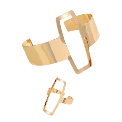 KieTeiiK Stylish Alloy Geometrisches Armband Und Ringe Set Ein Verstellbarer Öffnung Schmuck Einzigartig von KieTeiiK