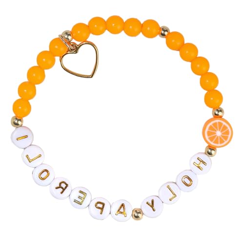 KieTeiiK Stylish Citrus Junos Weißgold Perlen Armband Einstellbare Länge Party Accessoire Harzlegierung Design Verstellbarer Orangenperlen Buchstaben Armband von KieTeiiK