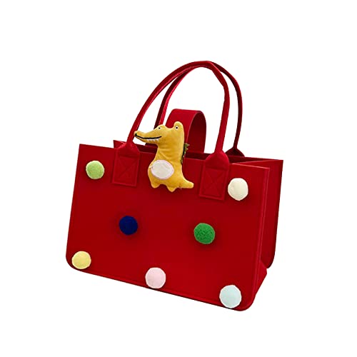 KieTeiiK Umhängetasche, Cartoon-Filz-Handtasche für Frauen und Mädchen, niedliche Tragetasche, tragbare Lunch-Tasche, modische Einkaufstasche, Dating-Tasche, Picknick-Lunch-Taschen, rot, von KieTeiiK