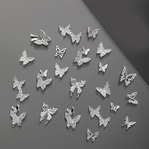 Packung Mit 50 Schmetterlingsnägeln Silberne Schmetterlingsnagelsteine 3D Metallic Schmetterlingsnagel Strasssteine ​​für Acrylnägel Geeignet Für Schöne Frauen von KieTeiiK