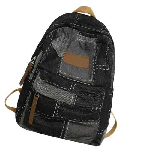 Retro Ästhetische Rucksack Große Kapazität Casual Daypacks Reisetasche Schülernschule DeniMs Für Mädchen Preppy School Denims Geflickt Reisen Casual Daypacks Patched Travel von KieTeiiK