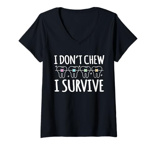 Damen I Dont Chew I Survive Braces Teeth T-Shirt mit V-Ausschnitt Damen I Dont Chew I Survive Braces Teeth T-Shirt mit V-Ausschnitt von Kieferorthopäde Designs Zahnspange Ideen