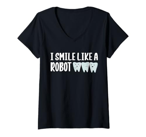 Damen I Smile Like A Robot Braces Teeth T-Shirt mit V-Ausschnitt Damen I Smile Like A Robot Braces Teeth T-Shirt mit V-Ausschnitt von Kieferorthopäde Designs Zahnspange Ideen