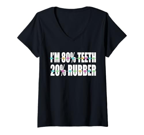 Damen Im 180% Teeth 20% Rubber Braces Teeth T-Shirt mit V-Ausschnitt Damen Im 180% Teeth 20% Rubber Braces Teeth T-Shirt mit V-Ausschnitt von Kieferorthopäde Designs Zahnspange Ideen