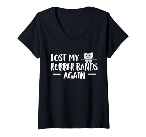 Damen Lost My Rubber Bands Again Braces Teeth T-Shirt mit V-Ausschnitt Damen Lost My Rubber Bands Again Braces Teeth T-Shirt mit V-Ausschnitt von Kieferorthopäde Designs Zahnspange Ideen