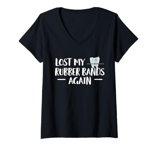 Damen Lost My Rubber Bands Again Braces Teeth T-Shirt mit V-Ausschnitt Damen Lost My Rubber Bands Again Braces Teeth T-Shirt mit V-Ausschnitt von Kieferorthopäde Designs Zahnspange Ideen