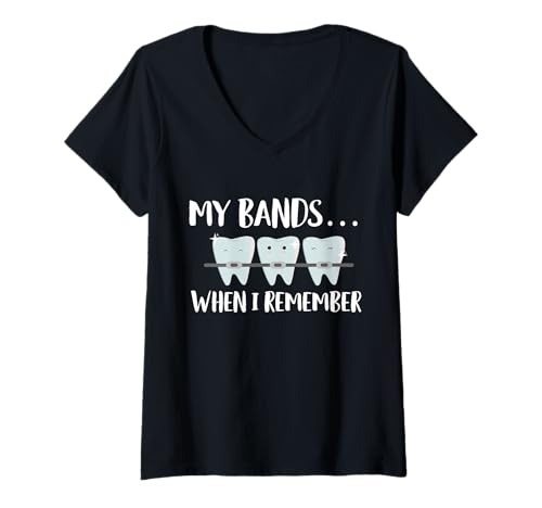 Damen My Bands When I Remember Braces Teeth T-Shirt mit V-Ausschnitt Damen My Bands When I Remember Braces Teeth T-Shirt mit V-Ausschnitt von Kieferorthopäde Designs Zahnspange Ideen