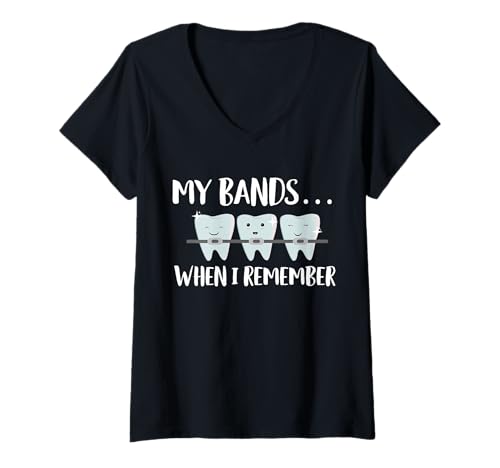 Damen My Bands When I Remember Braces Teeth T-Shirt mit V-Ausschnitt Damen My Bands When I Remember Braces Teeth T-Shirt mit V-Ausschnitt von Kieferorthopäde Designs Zahnspange Ideen