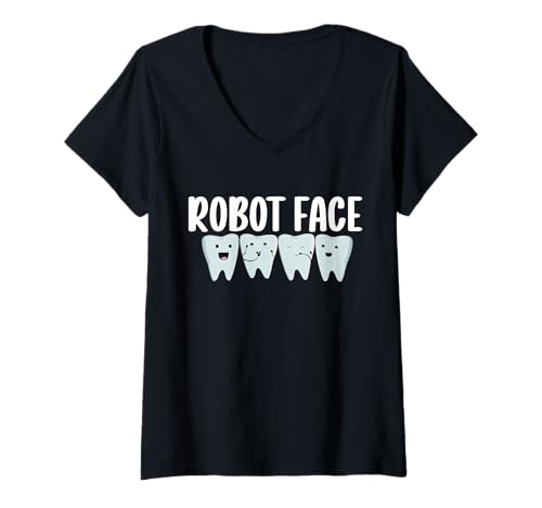 Damen Robot Face Braces Teeth T-Shirt mit V-Ausschnitt Damen Robot Face Braces Teeth T-Shirt mit V-Ausschnitt von Kieferorthopäde Designs Zahnspange Ideen