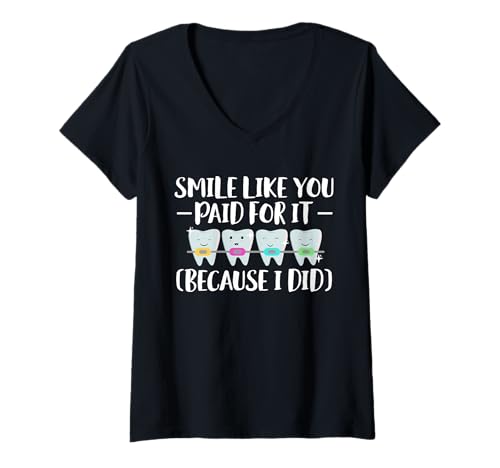 Damen Smile Like You Paid for It Braces Teeth T-Shirt mit V-Ausschnitt Damen Smile Like You Paid for It Braces Teeth T-Shirt mit V-Ausschnitt von Kieferorthopäde Designs Zahnspange Ideen