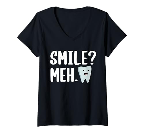 Damen Smile? Meh. Braces Teeth T-Shirt mit V-Ausschnitt Damen Smile? Meh. Braces Teeth T-Shirt mit V-Ausschnitt von Kieferorthopäde Designs Zahnspange Ideen