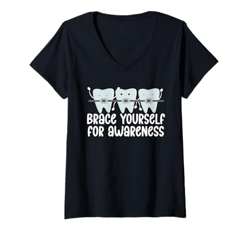 Damen Brace Yourself for Awesomeness Orthodontist Dentist T-Shirt mit V-Ausschnitt von Kieferorthopäde Zahnspange Design Idee
