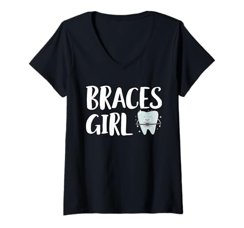 Damen Braces Girl Orthodontist Dentist T-Shirt mit V-Ausschnitt von Kieferorthopäde Zahnspange Design Idee