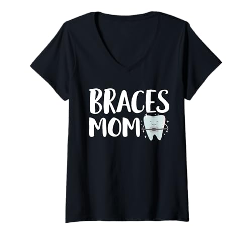 Damen Braces Mom Orthodontist Dentist Mothers Day T-Shirt mit V-Ausschnitt von Kieferorthopäde Zahnspange Design Idee