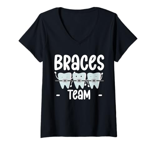 Damen Braces Team Orthodontist Dentist T-Shirt mit V-Ausschnitt von Kieferorthopäde Zahnspange Design Idee