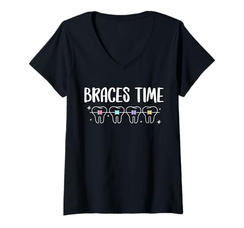 Damen Braces Time Orthodontist Dentist T-Shirt mit V-Ausschnitt von Kieferorthopäde Zahnspange Design Idee