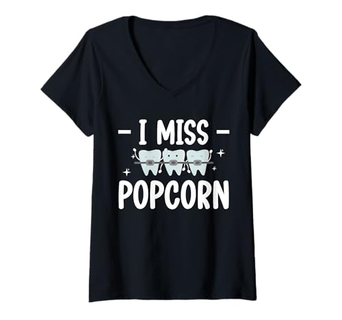 Damen I Miss Popcorn Braces Orthodontist Dentist T-Shirt mit V-Ausschnitt von Kieferorthopäde Zahnspange Design Idee