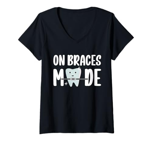 Damen On Braces Mode Orthodontist Dentist T-Shirt mit V-Ausschnitt von Kieferorthopäde Zahnspange Design Idee