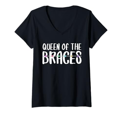 Damen Queen of The Braces Orthodontist Dentist T-Shirt mit V-Ausschnitt von Kieferorthopäde Zahnspange Design Idee
