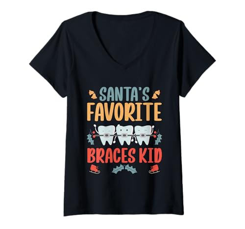 Damen Santas Favorite Braces Kid Orthodontist Dentist T-Shirt mit V-Ausschnitt von Kieferorthopäde Zahnspange Design Idee