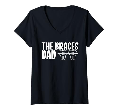 Damen The Braces Dad Orthodontist Dentist Fathers Day T-Shirt mit V-Ausschnitt von Kieferorthopäde Zahnspange Design Idee