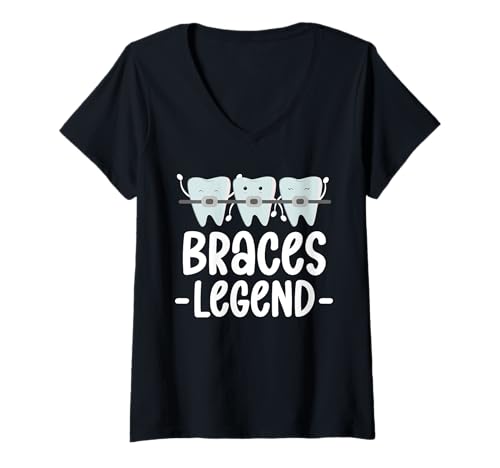 Damen The Braces Legend Orthodontist Dentist T-Shirt mit V-Ausschnitt von Kieferorthopäde Zahnspange Design Idee