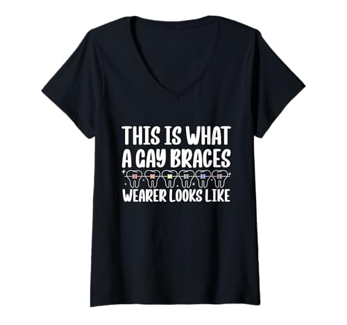 Damen This is What A Gay Braces Wearer Looks Like T-Shirt mit V-Ausschnitt von Kieferorthopäde Zahnspange Design Idee