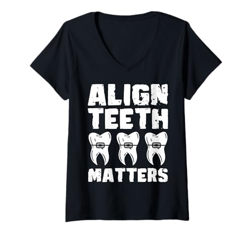 Damen Align Teeth Matters Braces Teeth Dentist T-Shirt mit V-Ausschnitt Damen Align Teeth Matters Braces Teeth Dentist T-Shirt mit V-Ausschnitt von Kieferorthopäde Zahnspange Designs Idee