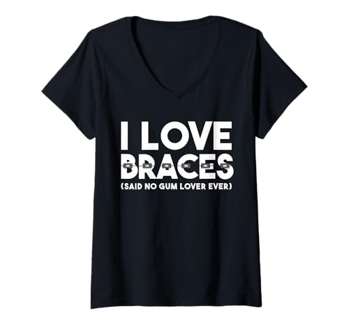 Damen I Love Braces Teeth Dentist T-Shirt mit V-Ausschnitt Damen I Love Braces Teeth Dentist T-Shirt mit V-Ausschnitt von Kieferorthopäde Zahnspange Designs Idee
