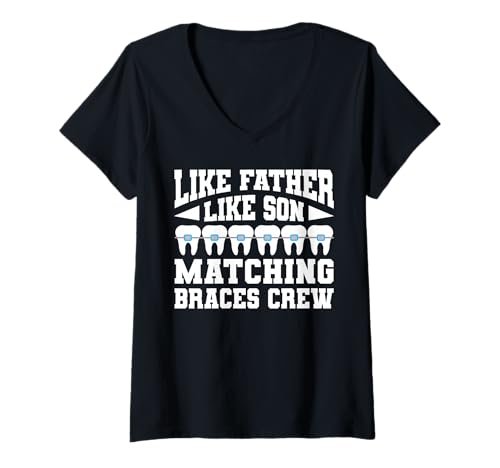 Damen Like Father Like Son Braces Teeth Dentist T-Shirt mit V-Ausschnitt Damen Like Father Like Son Braces Teeth Dentist T-Shirt mit V-Ausschnitt von Kieferorthopäde Zahnspange Designs Idee