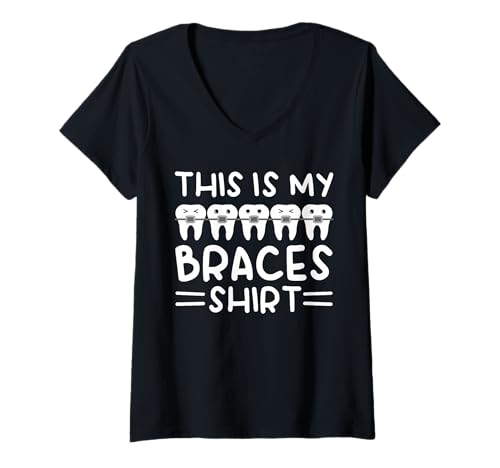 Damen This is My Braces Shirt Teeth Dentist T-Shirt mit V-Ausschnitt von Kieferorthopäde Zahnspange Designs Idee