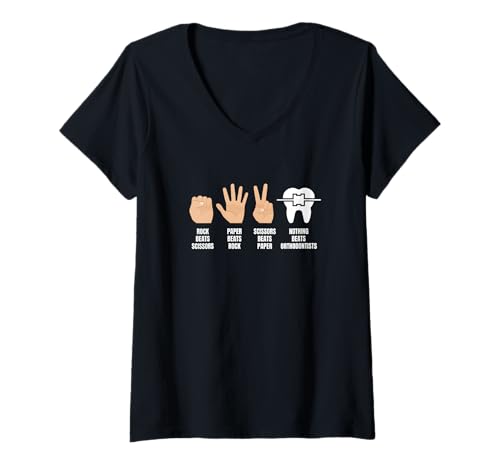 Damen Schere Stein Papier Kieferorthopäde T-Shirt mit V-Ausschnitt Damen Schere Stein Papier Kieferorthopäde T-Shirt mit V-Ausschnitt von Kieferorthopädische Designs