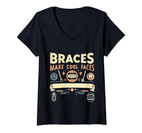 Damen Braces Make Cool Faces Orthodontic Smile Dentist |- T-Shirt mit V-Ausschnitt Damen Braces Make Cool Faces Orthodontic Smile Dentist |- T-Shirt mit V-Ausschnitt von Kieferorthopädischer Zahnarzt Humor