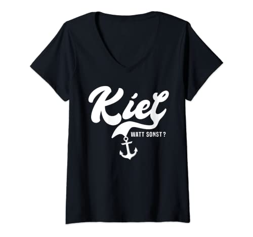 Damen Kieler Ostseeurlaub Souvenir Ostsee Stadt Kiel T-Shirt mit V-Ausschnitt von Kiel Urlaub Küste Anker Kieler Förde