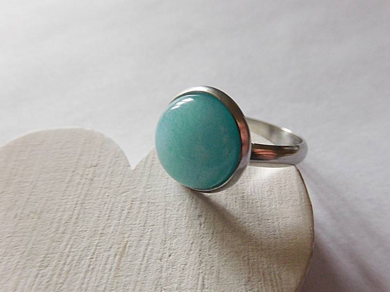 304 Edelstahl Ring, 17 Mm Ringmaß, Mit 12 Jade Cabochon in Hell Türkis Oder Orchidee Farben von KielerArt