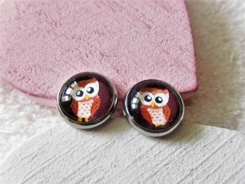 Braune Eule Ohrstecker 10 Mm, 304 Edelstahl Waldvogel, Herbst, Cabochon Ohrstecker, Adventskalender Überraschung von KielerArt