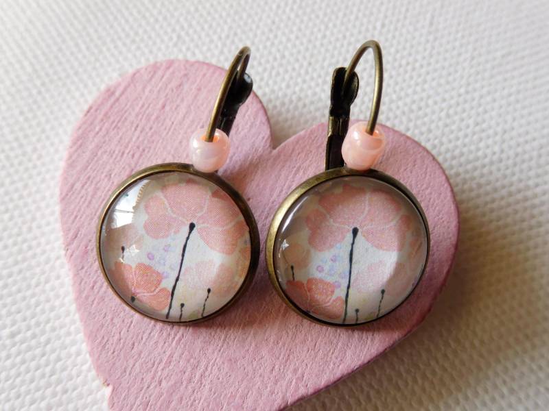 Bronze Ohrringe 16 Mm, Lever Back Mit Frühlingshaftem Blumenmuster in Pastellfarben von KielerArt