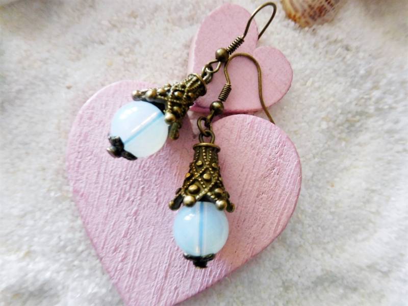 Bronzefarbene Opalith Perlenohrringe, Perlenschmuck, "Mondstein" Ohrringe, Ohrringe Im Jugendstil von KielerArt