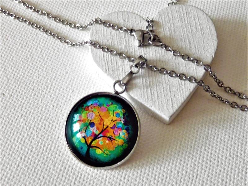 Cabochon Kette Mit Baum Motiv, 304 Edelstahl Kette, Herbstbaum, Bunter Baum, Herbstliche Farben, Lebensbaum Cabochon Kette Mit Baum Motiv, 304 Edelstahl Kette, Herbstbaum, Bunter Baum, Herbstliche Farben, Lebensbaum von KielerArt