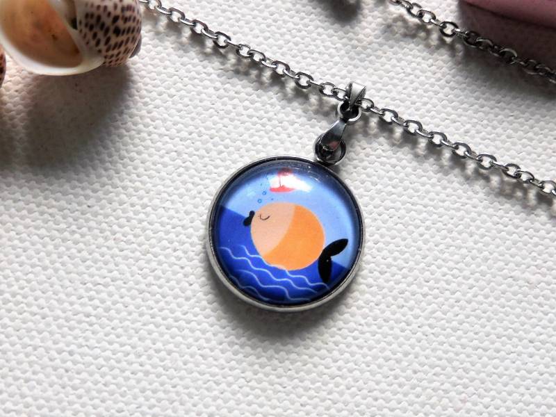 Fisch Cabochon Kette, 45 cm Aus 304 Edelstahl, Mit Herzigen Grüßen Von Der Waterkant Fisch Cabochon Kette, 45 cm Aus 304 Edelstahl, Mit Herzigen Grüßen Von Der Waterkant von KielerArt