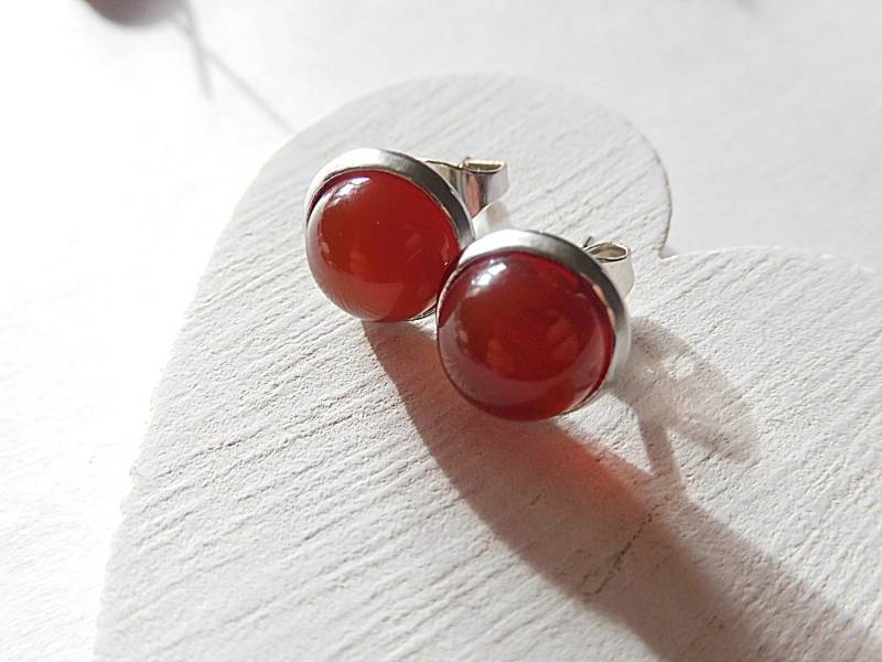 Karneol Ohrstecker, 8 Mm, 304 Edelstahl, Ohrstecker Rotbraun, Halbedelstein Schlicht Und Elegant von KielerArt